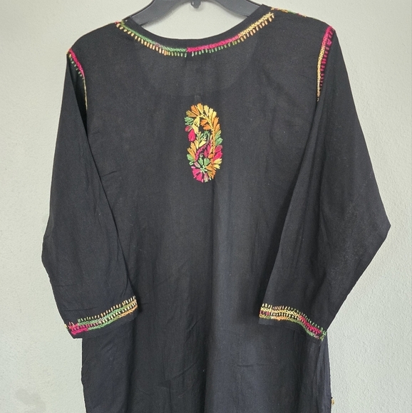 Ada Embroidered Floral Dress Womens XL Black Red Slits Flowy  Boho Art New - Picture 14 of 14